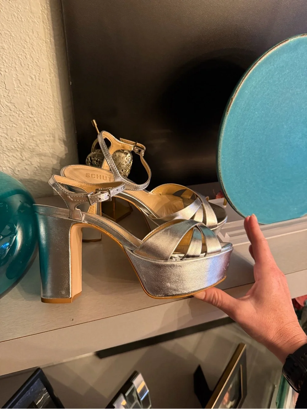 SCHUTZ Silver Metallic Platform Sandals